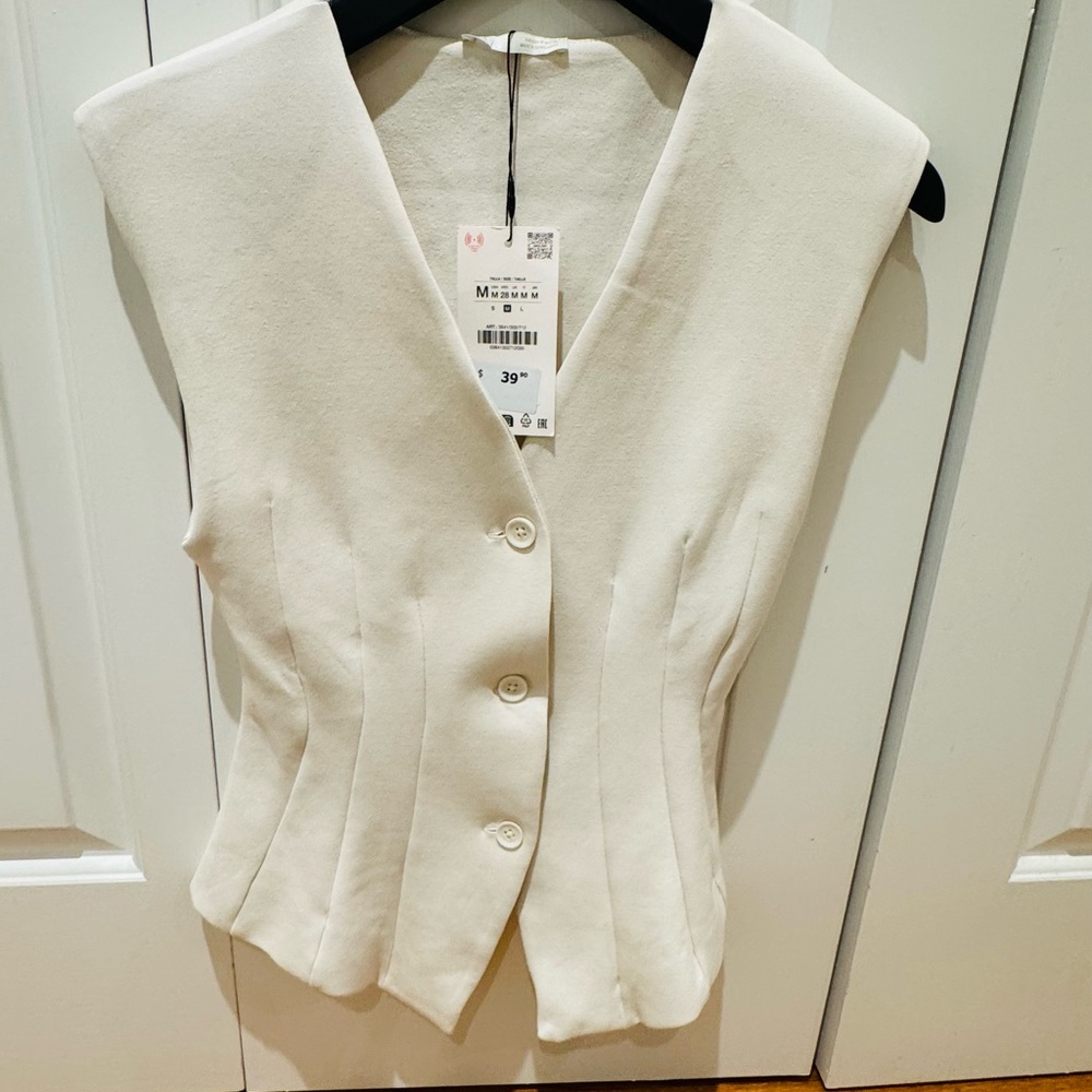 Zara Cream Structured Button-Front Vest